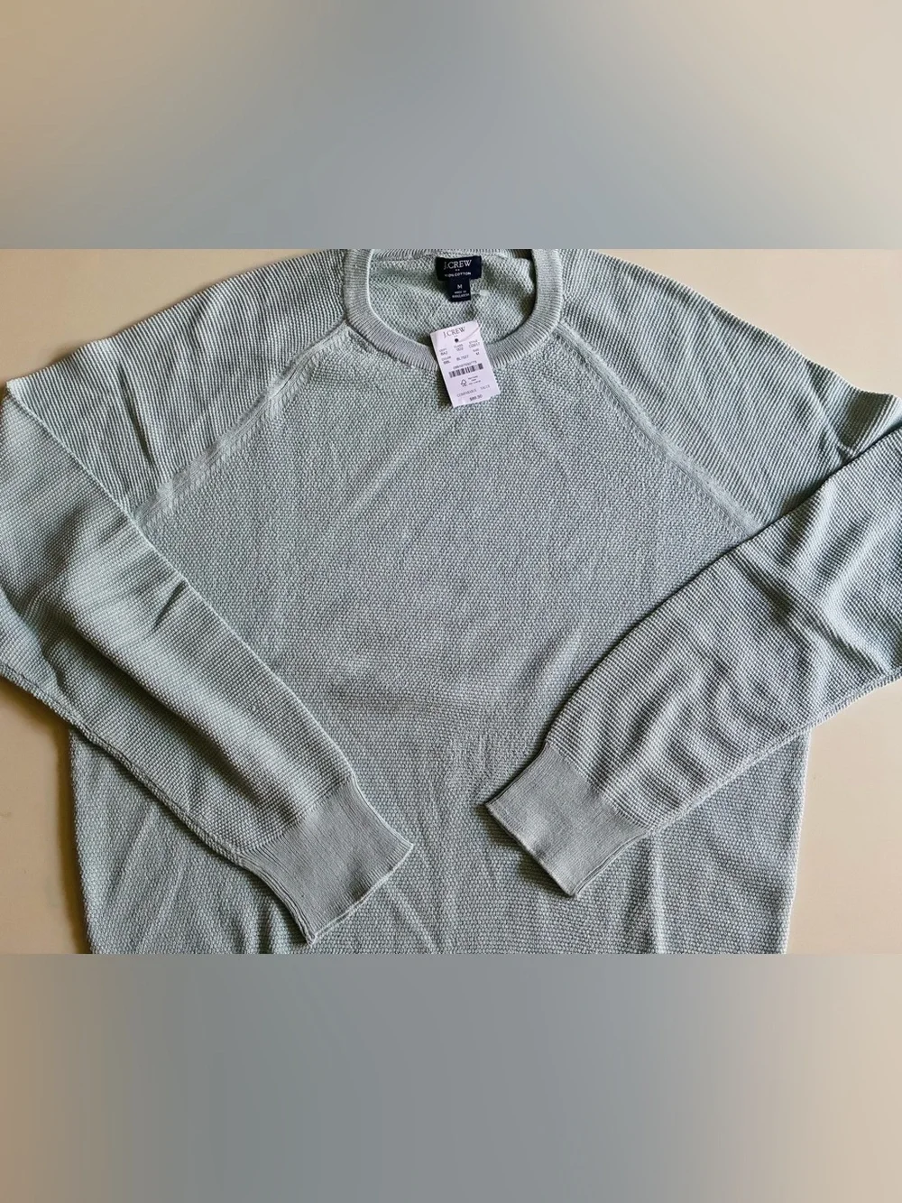 J. Crew Men’s Sage Green Crewneck Knit Sweater. M. NWT with defect.